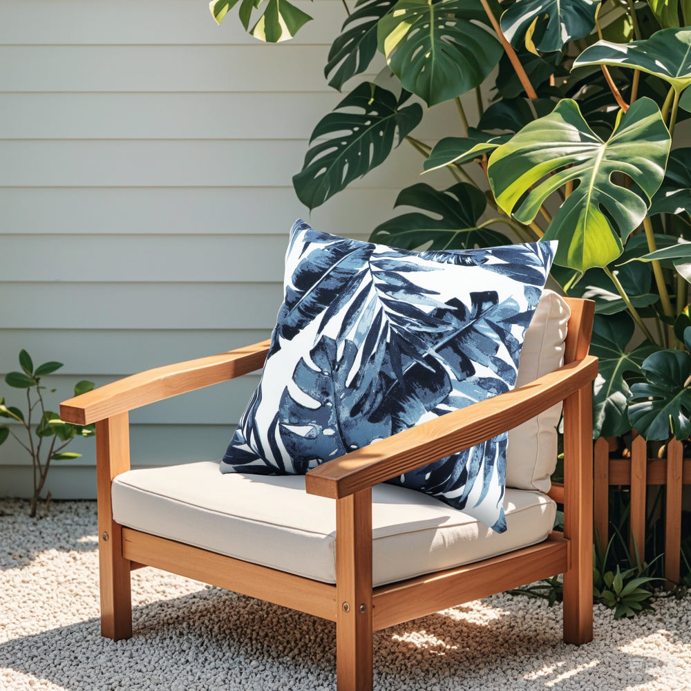 2 Pack Outdoor Throw Pillows, Waterproof & Fade-Resistant Patio Cushions for Garden, Porch, Poolside Furniture - Soft & Comfortable Decorative Pillow Covers (18x18 Inch, Blue Big leaf)