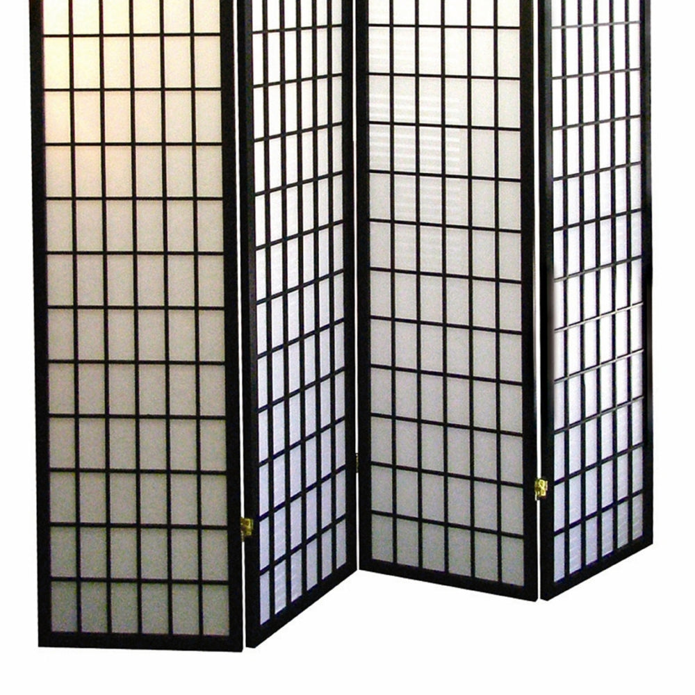 70" Tall 4-Panel Screen / Room Divider, Japanese Style with Black finish