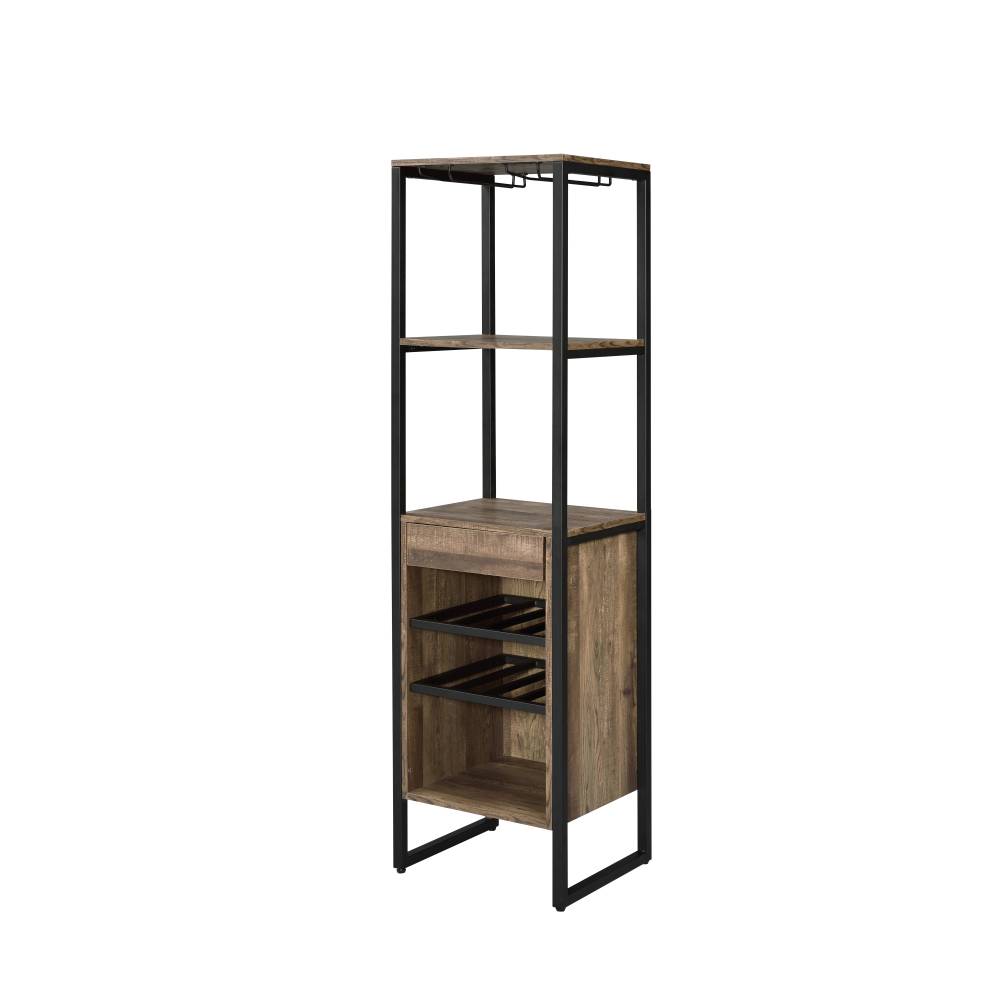 Weathered Oak and Black Wine Rack with 1 Drawer