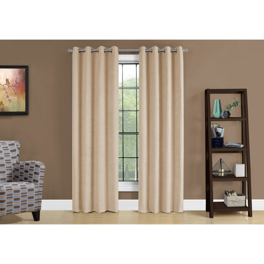 Curtain Panel, 2pcs Set, 54"w X 84"l, Room Darkening, Grommet, Living Room, Bedroom, Kitchen, Beige Micro Suede, Contemporary, Modern