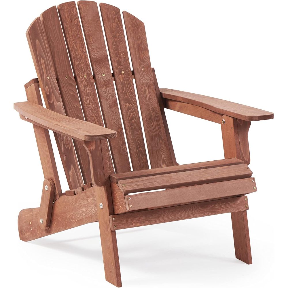 Oversize Wooden Outdoor Folding Adirondack Chair with Pre-Assembled BackRest & SeatBoard, Wood Patio Chair for Garden Backyard Porch Pool Deck Firepit
