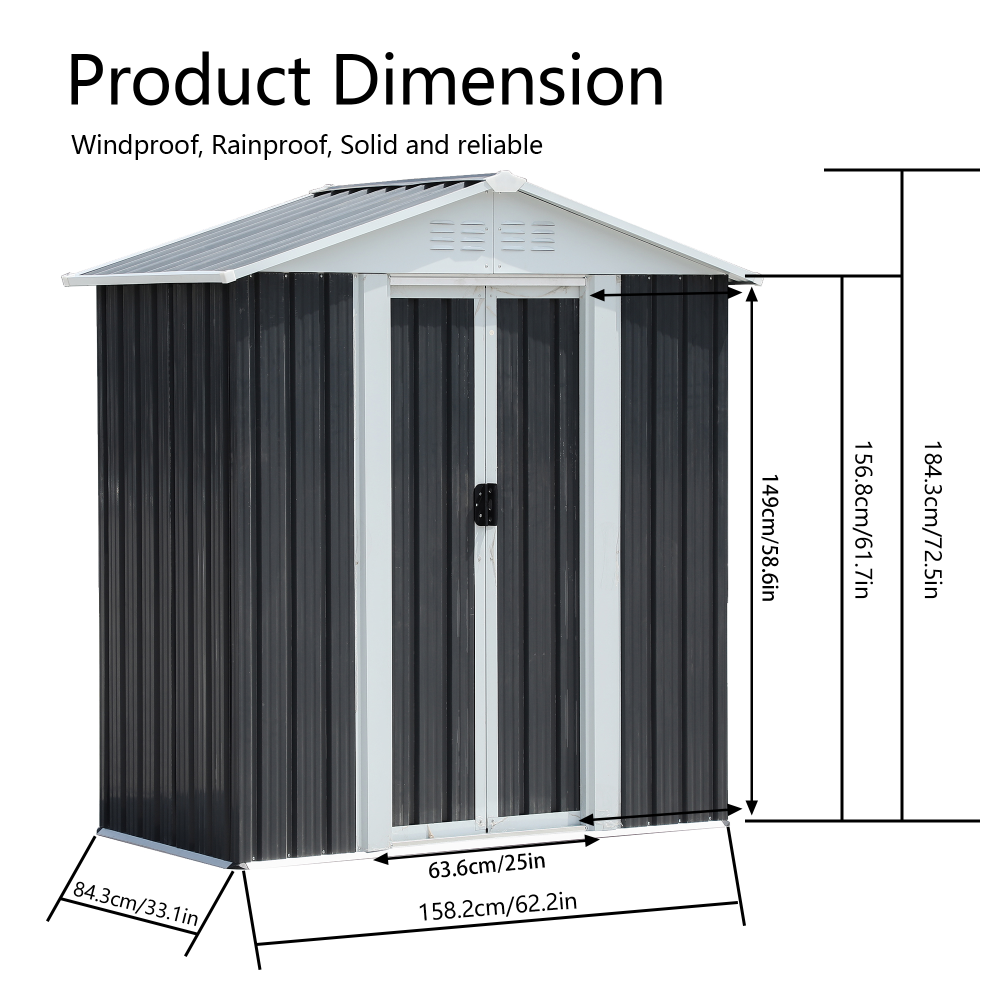 5X3 Feet Dark Grey Outdoor Storage Shed With Aluminum Alloy Frame (old SKU W2794P195736)