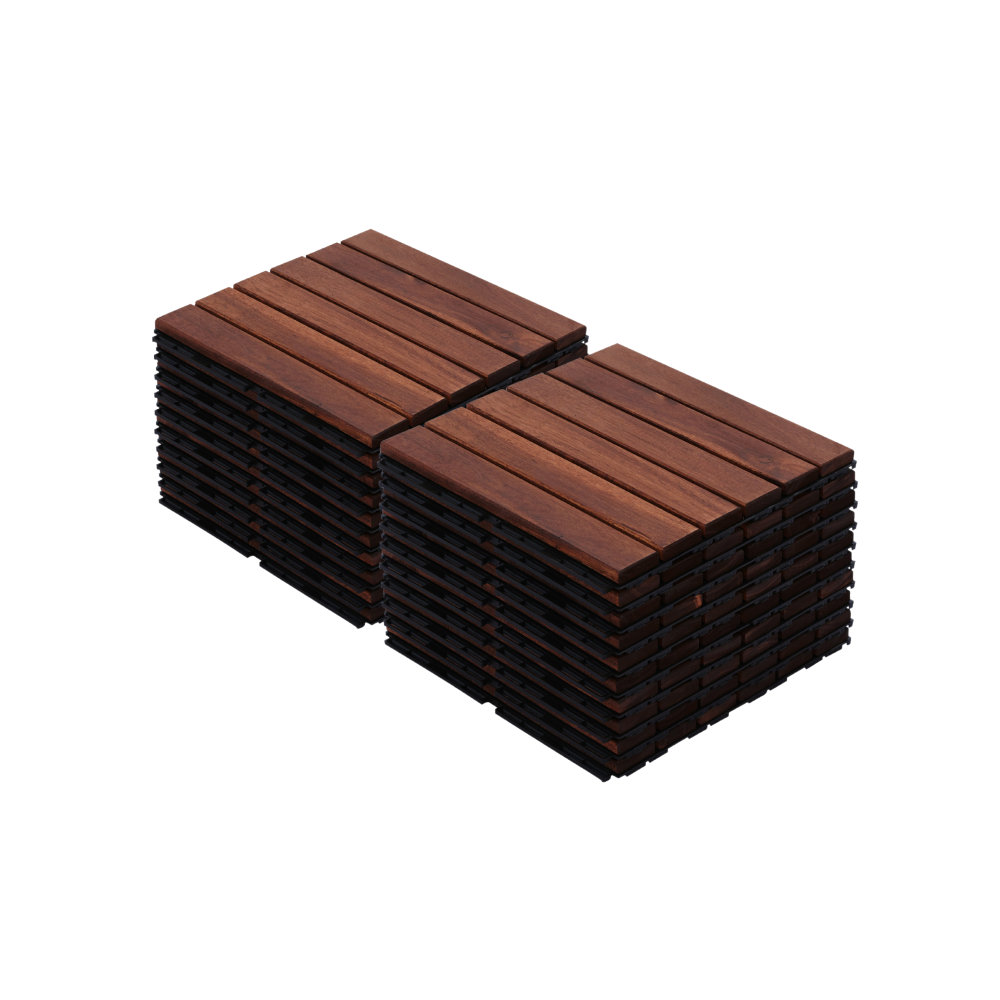10 PCS Interlocking Deck Tiles Striped Pattern, 12" x 12" Square Acacia Hardwood Outdoor Flooring for Patio, Bancony, Pool Side,...