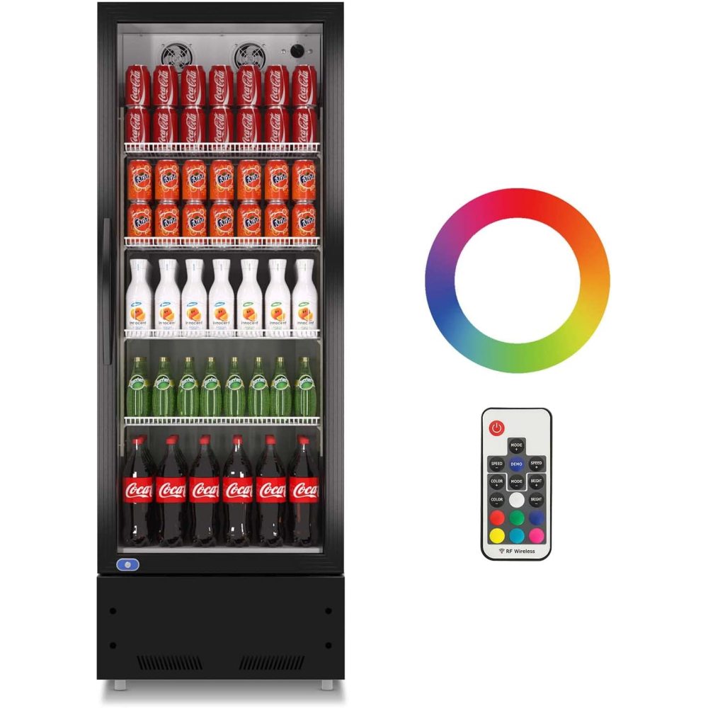 Commercial Display Refrigerator, Upright Swing Glass Door Merchandiser Fridge with LED Lightning, Reach-in Beverage Cooler for Shop Restaurant, ETL Approved, 8 Cu. Ft, Black