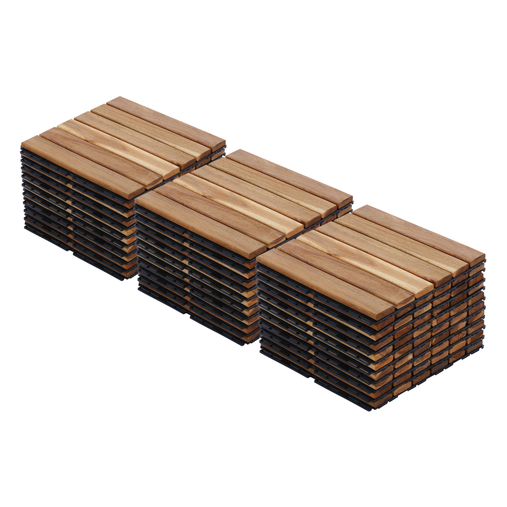 10 PCS Interlocking Deck Tiles Striped Pattern, 12" x 12" Square Yellow Acacia Hardwood Outdoor Flooring for Patio, Bancony, Pool Side,...
