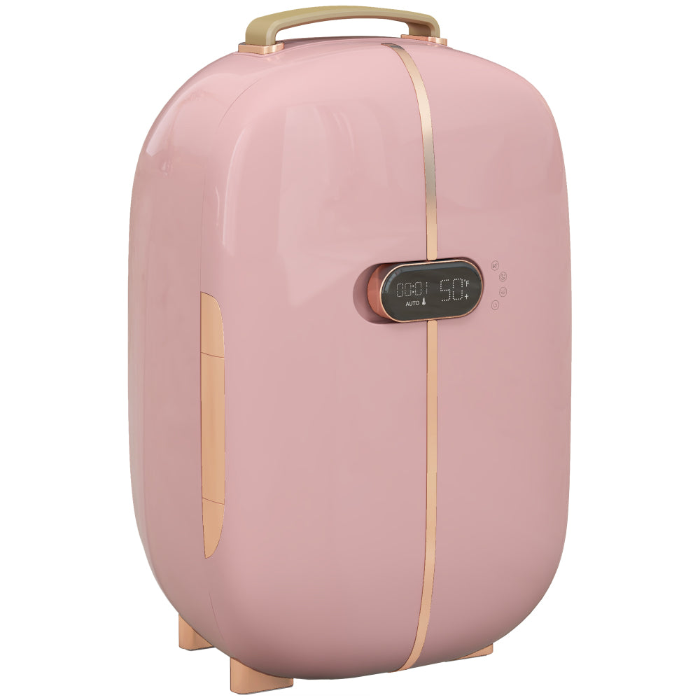HOMCOM Portable Skincare Fridge with LED Display, 12L Mini Fridge for Beauty, Makeup and Cosmetics, Small Refrigerator Cooler for Bedroom, Home Office, Desktop, Pink