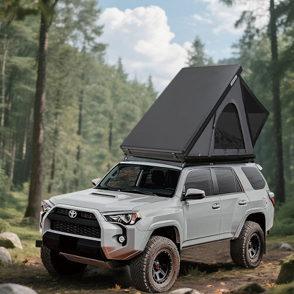 Thin And Light Version Rooftop Tent Hard Shell - Aluminium Roof Top Tent,With Tri-Color LED Strip Light & 1.97" Thick memory foam mattress,for Car SUV Truck Camping