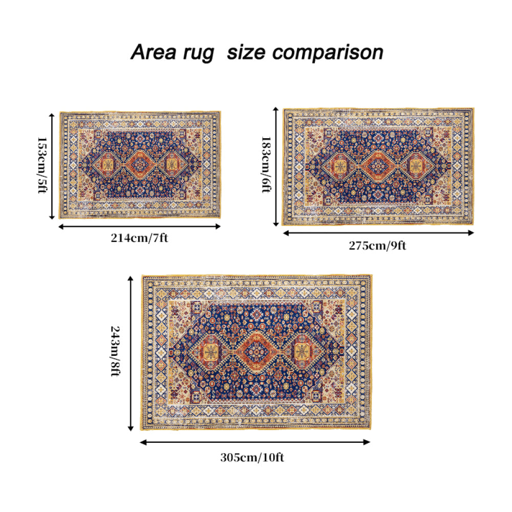Area Rug 5x7 Vintage Bohemia Large Persian Non-slip Washable Rug For Living Room Kitchen Bedroom Living Room Abstract Geometrical Blue/ Yellow