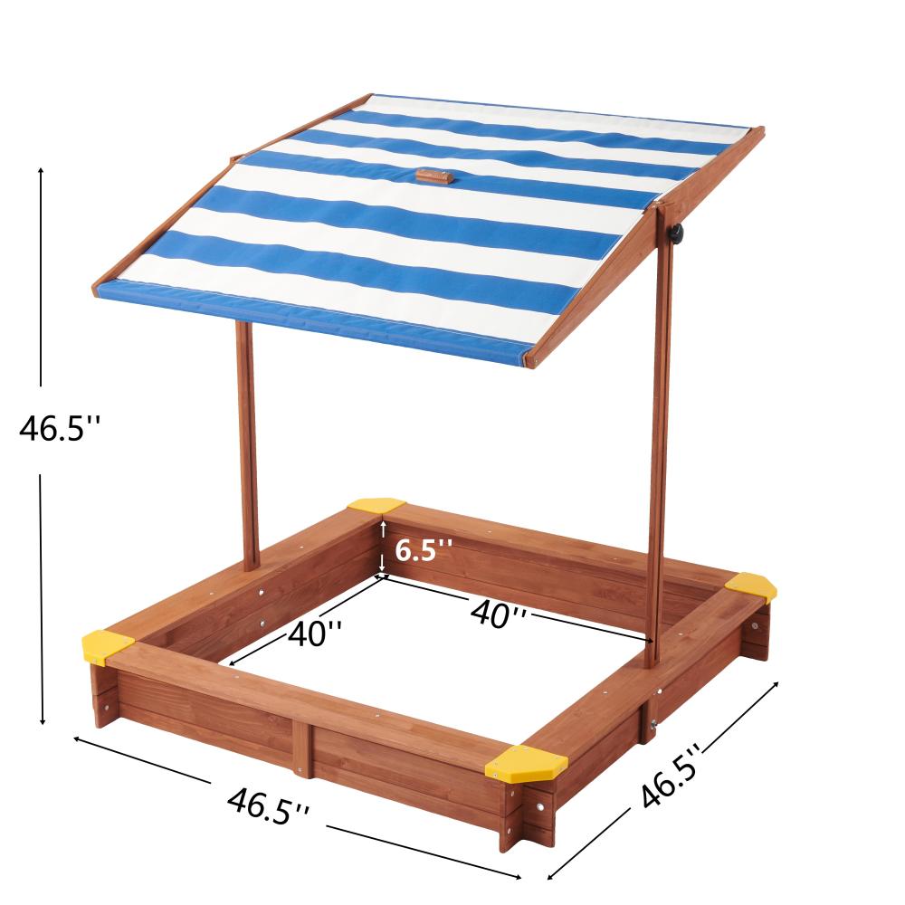 Kids Sandbox with Cover, 46" Wooden Sand Box w/Adjustable Canopy, Large Outdoor Cedar Sandpit for Backyard Play