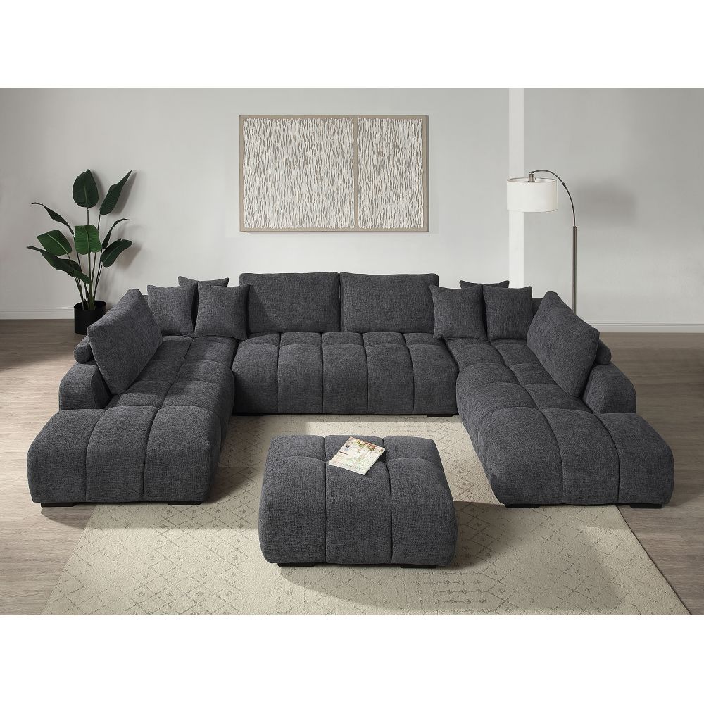 Chosen Gray Chenille Sectional Sofa with Toss Pillows and 1 Chaise