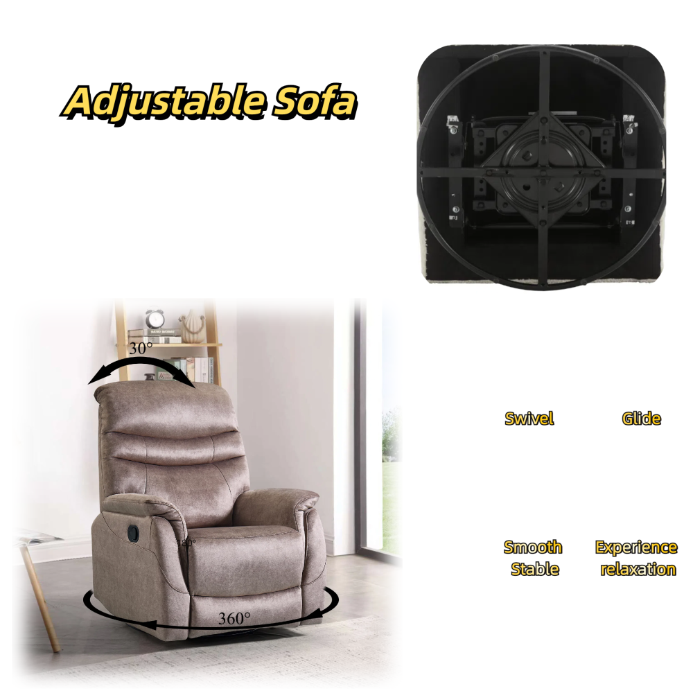 Rocking Swivel Recliner Chair for Living Room, 360 Degree Swivel, Adjustable Modern Reclining Chair, Classic and Traditional Recliner Sofa with Lumbar Support (Dark Grey)