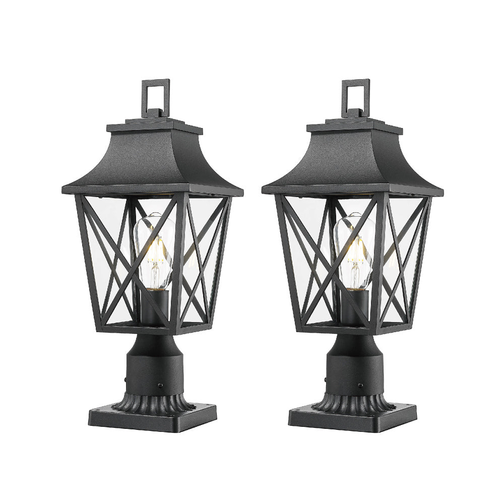 Outdoor Post Light, Black Pole Lantern Lighting Fixture with Pier Mount Base Hard Wired, Outdoor Column Lights Exterior Lamp Post Lantern with Glass for Garden Yard Patio Path (2 pack)