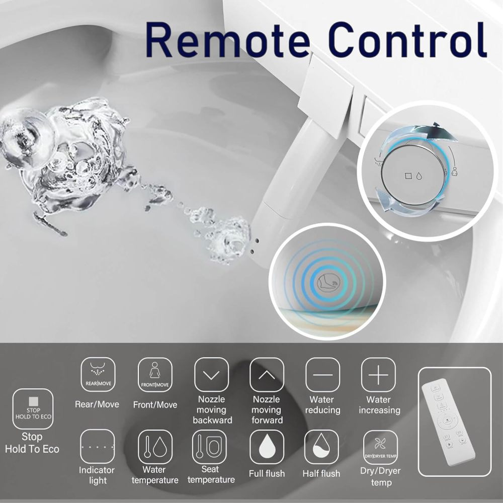 One Piece Bidet Toilet for Bathrooms Smart Bidet Toilet with Warm Air Dryer Heated Seat LED Night Light Auto Open/Close Toilet