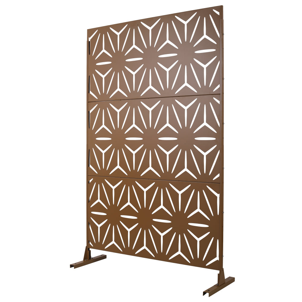 Outdoor & Indoor Privacy Screen Metal Privacy Screen 76" H×48" W, Freestanding Decorative Privacy Screen for Deck Balcony Patio, Privacy Fence Panels for Outside Lawn Garden PS104 BROWN