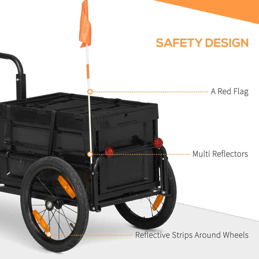 Aosom Bike Cargo Trailer, Bicycle Trailer Wagon Cart with Removable Storage Box, Quick Release 16" Wheels and Safe Reflectors, No Bottom