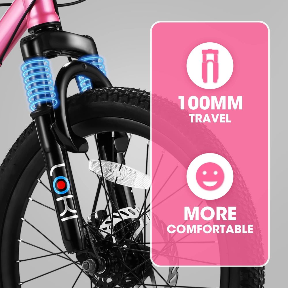 S20101 20 Inch Kids' Bike, Boys Girls Mountain Bike Ages 6-12, 7 Speed Teenager Children Kids' Bicycles, Front Suspension Disc Brake Rear V-Brake, High Steel Frame