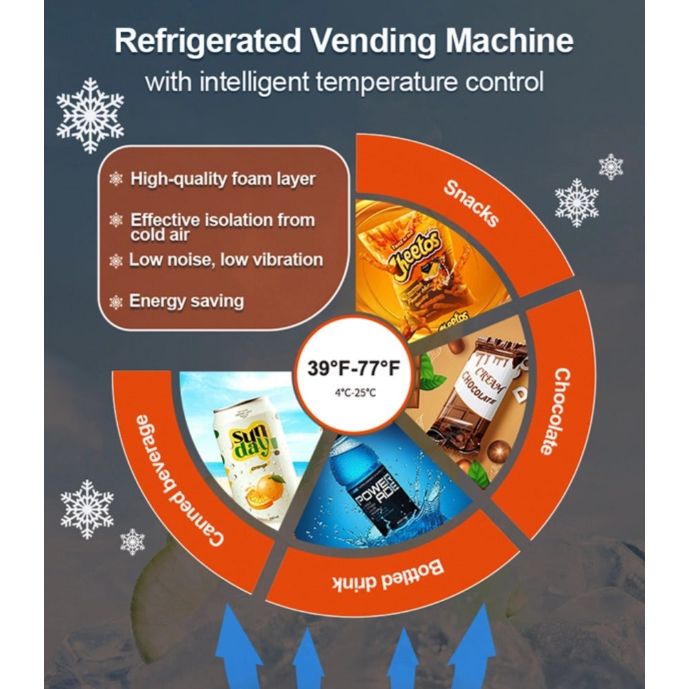 Snack & Drink Vending Machine with Bill Acceptor and Credit Card Reader, Refrigerated Commercial Vending Machine, 60 Slots