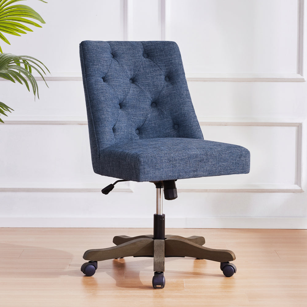 Upholstered Swivel Desk Chair, Armless Home Office Chair, Chenille Fabric Adjustable Height Computer Chair with Wheels for Study ,Grey