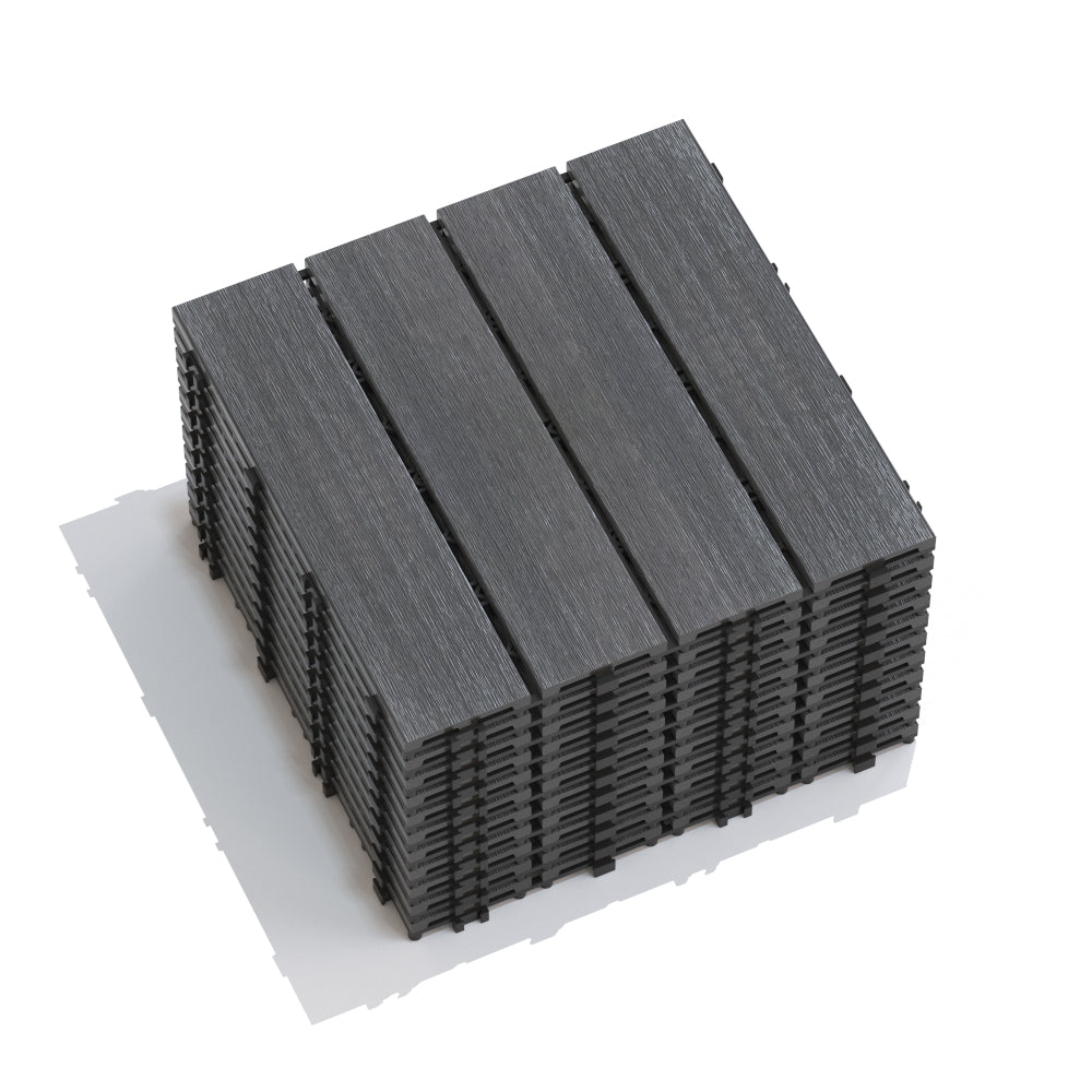 Patio Floor Tiles Pack of 22  WPC Wood-Plastic Composite Patio Deck Tiles DIY Interlocking Decking Tiles, Quick Deck Floor Tile, Court Tile, Water Resistant Indoor Outdoor -11.8" ASH