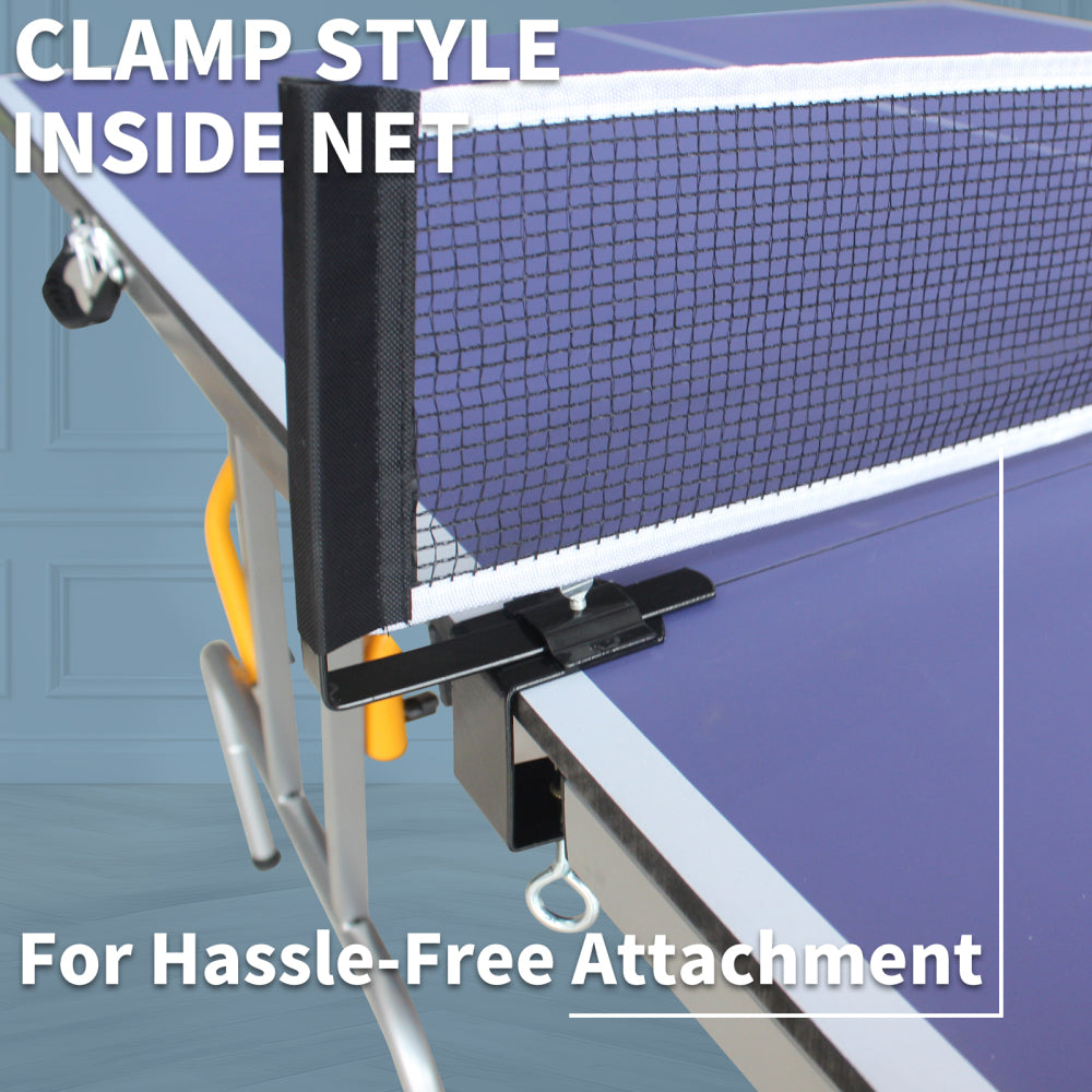 8ft Mid-Size Table Tennis Table Foldable & Portable Ping Pong Table Set for Indoor Games with Net, 2 Table Tennis Paddles and 3 Balls