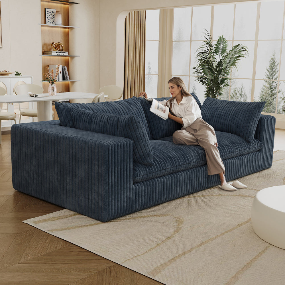 39.8" Cloud Sofa,Corduroy Fabric,Deep Seat Couches,Double-layer design,Removable  Cushion,No Assembly, DIY Combination for Living room, Bedroom,Conference room ,Apartment,Blue
