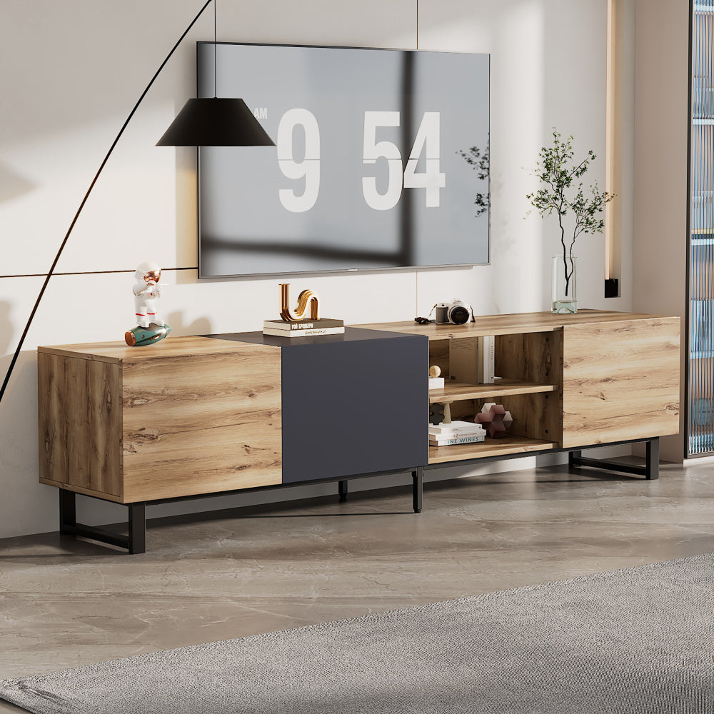 Modern TV Stand for 80'' TV with Double Storage Space, Media Console Table, Entertainment Center with Drop Down Door for Living Room, Bedroom, Home Theatre