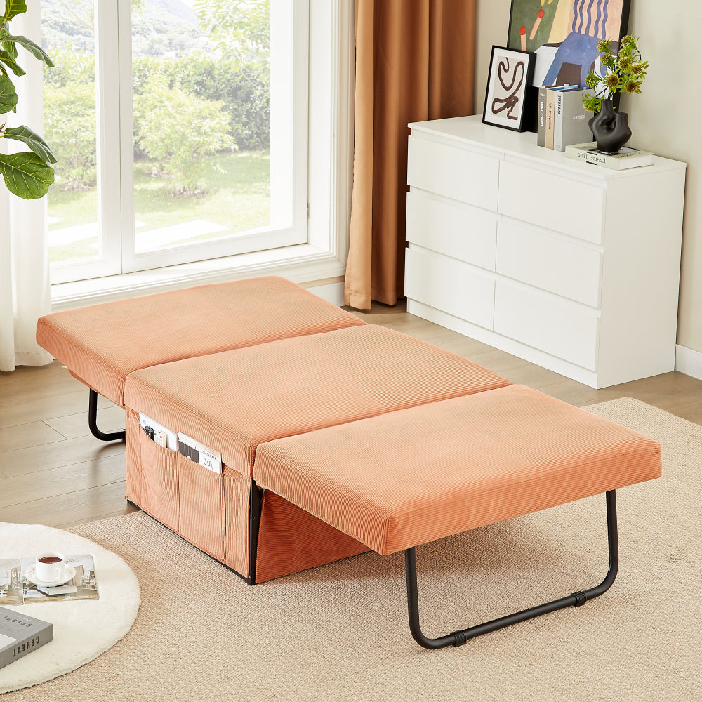 Modern Corduroy Sofa Bed,Couch Chair,Sleeper Bed,Small Lounge Sofa w/Reclining Backrest,Furniture for Living Room,Bedroom,4 in 1 Convertible Sleeper Sofa Bed, Red Brown