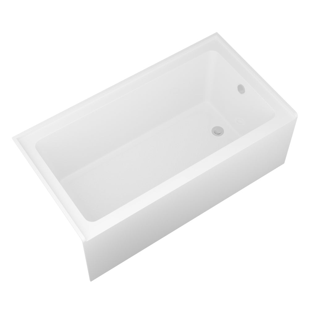 60" Acrylic Alcove Soaking Bathtub with Skirt - Glossy White, Back-to-Wall Design, Chrome Hand-Twist Drain