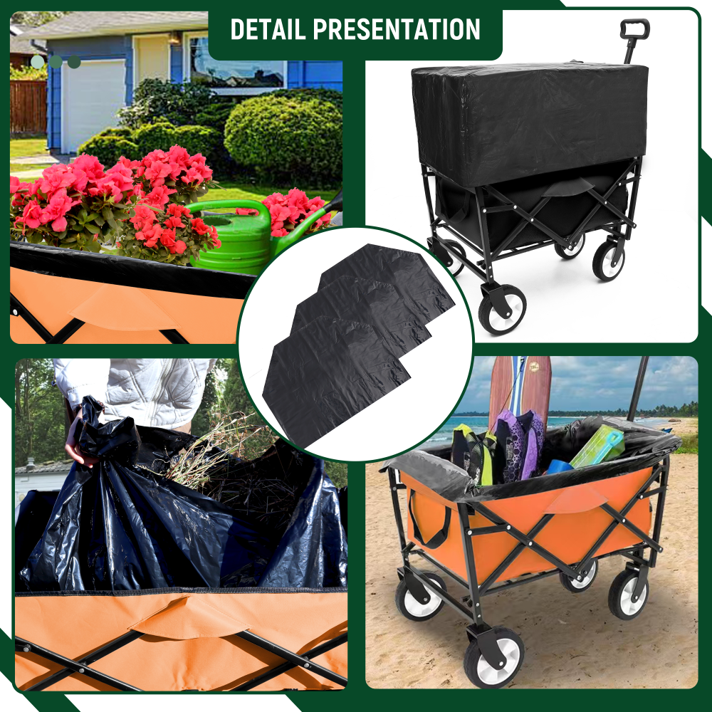 Minimeetall Multi-use Bag,Collapsible Foldable Wagon Cart Beach Wagon Heavy Duty Utility Cart Utility Wagon Grocery Cart for for Camping 3pcs plastic Liner bag /Cover , orange