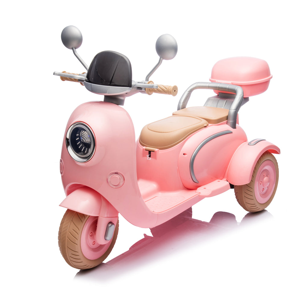 12V Two motors Kids Ride On Level Up Two-seater  Electric Motorcycle,Three-wheel Toy w/Music,Bluetooth,USB,Backseat flip adult seat,Portable Storage Hooks&Oversized  Trunk,LED Headlight  For Kids 3-6.