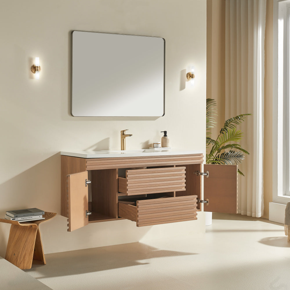 48" Wall Mounted & Floating Single Vanity with Ceramic Sink