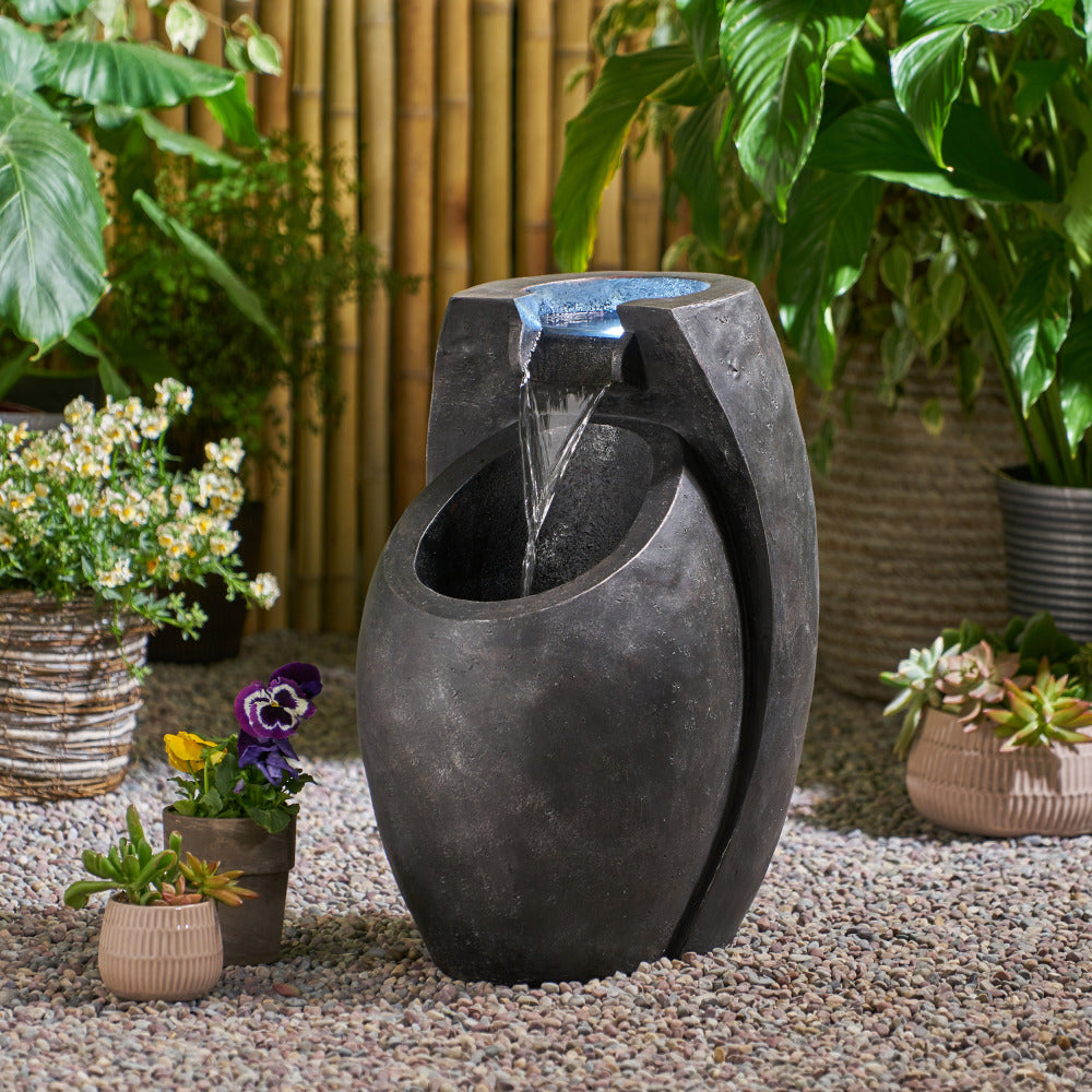 Weather Resistant Floor Fountain with Light, Multi-Gray