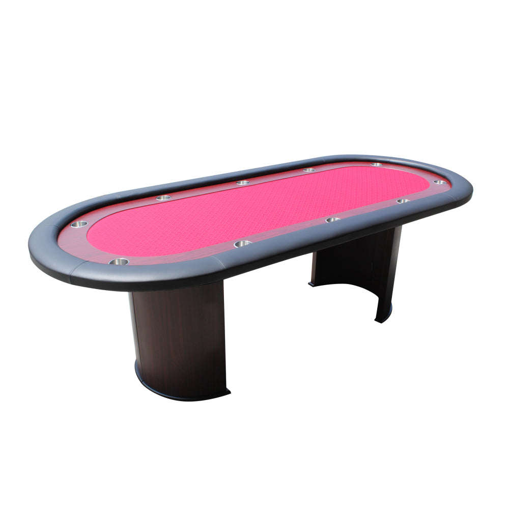 96" Poker Table for 10 Players with Speed Cloth Wooden Texture Racetrack Luna Legs Model 16365 Red