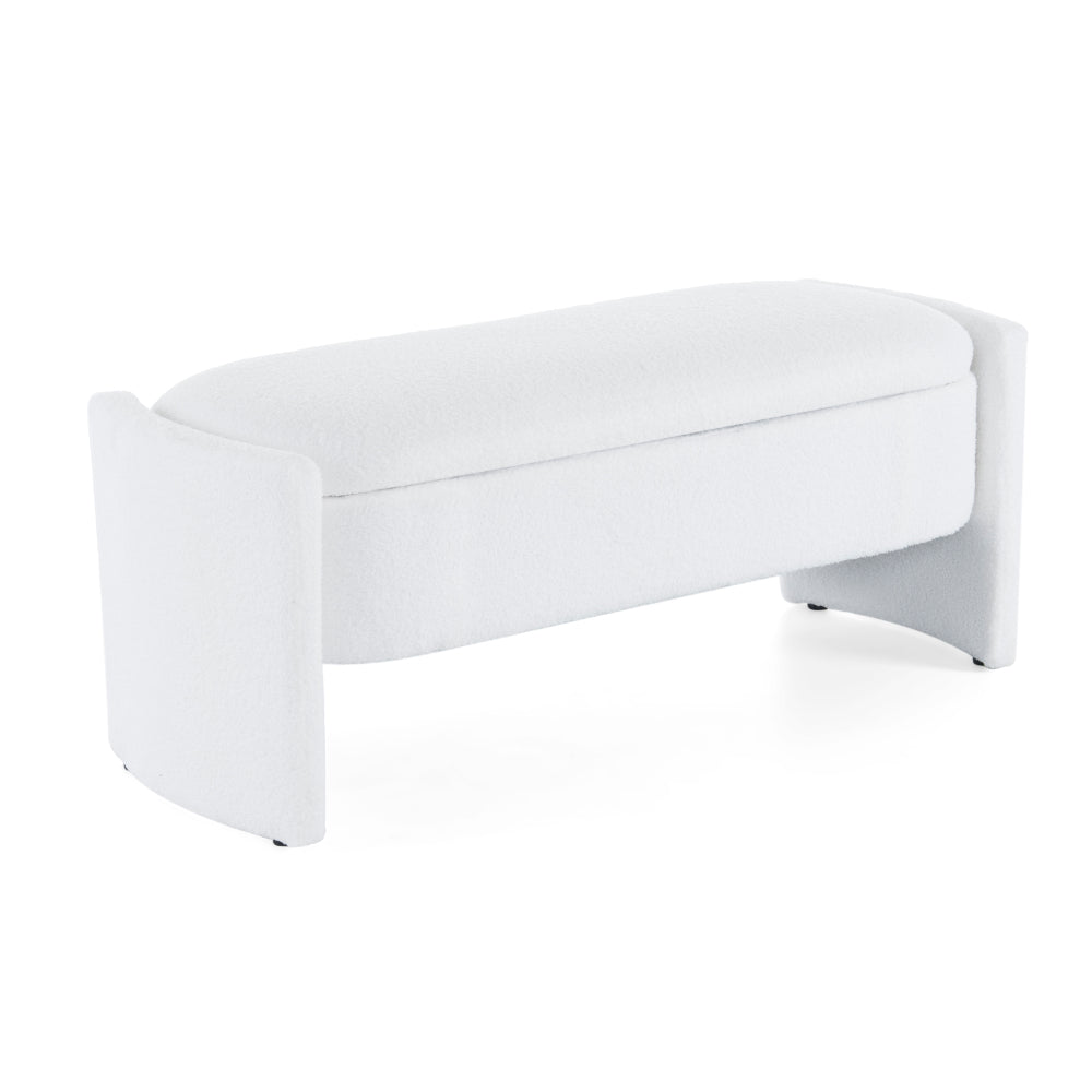 Elegant Long - shaped Storage Ottoman Bench of boucle material with Simple and Grand Design, White