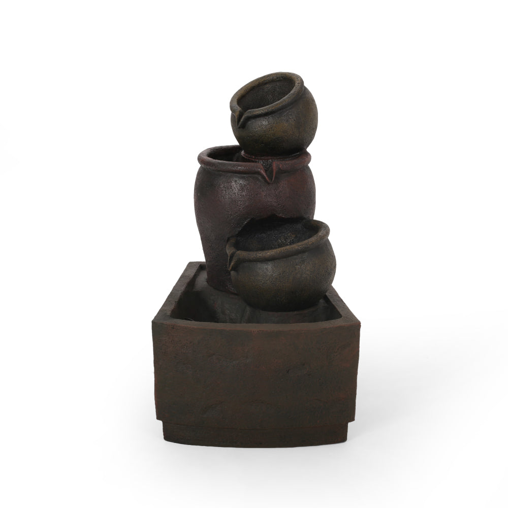 30.75" High 3-Tier Outdoor Fountain, Weather Resistant Floor Fountain with Light, Rustic Light Brown
