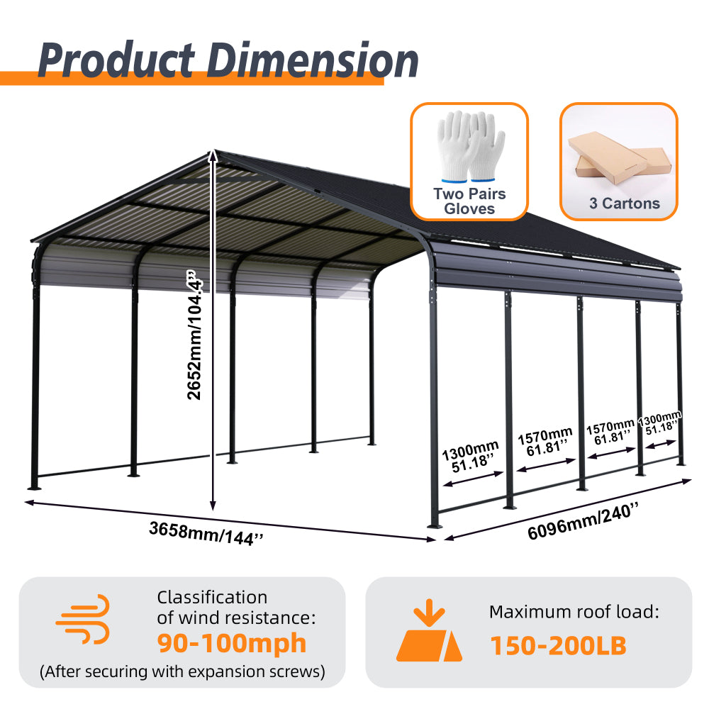 12x20 FT Heavy Duty Metal Carport With Galvanized Steel Roof With Enhanced Base Outdoor Car Port Shelter for Cars, Trucks and Boats