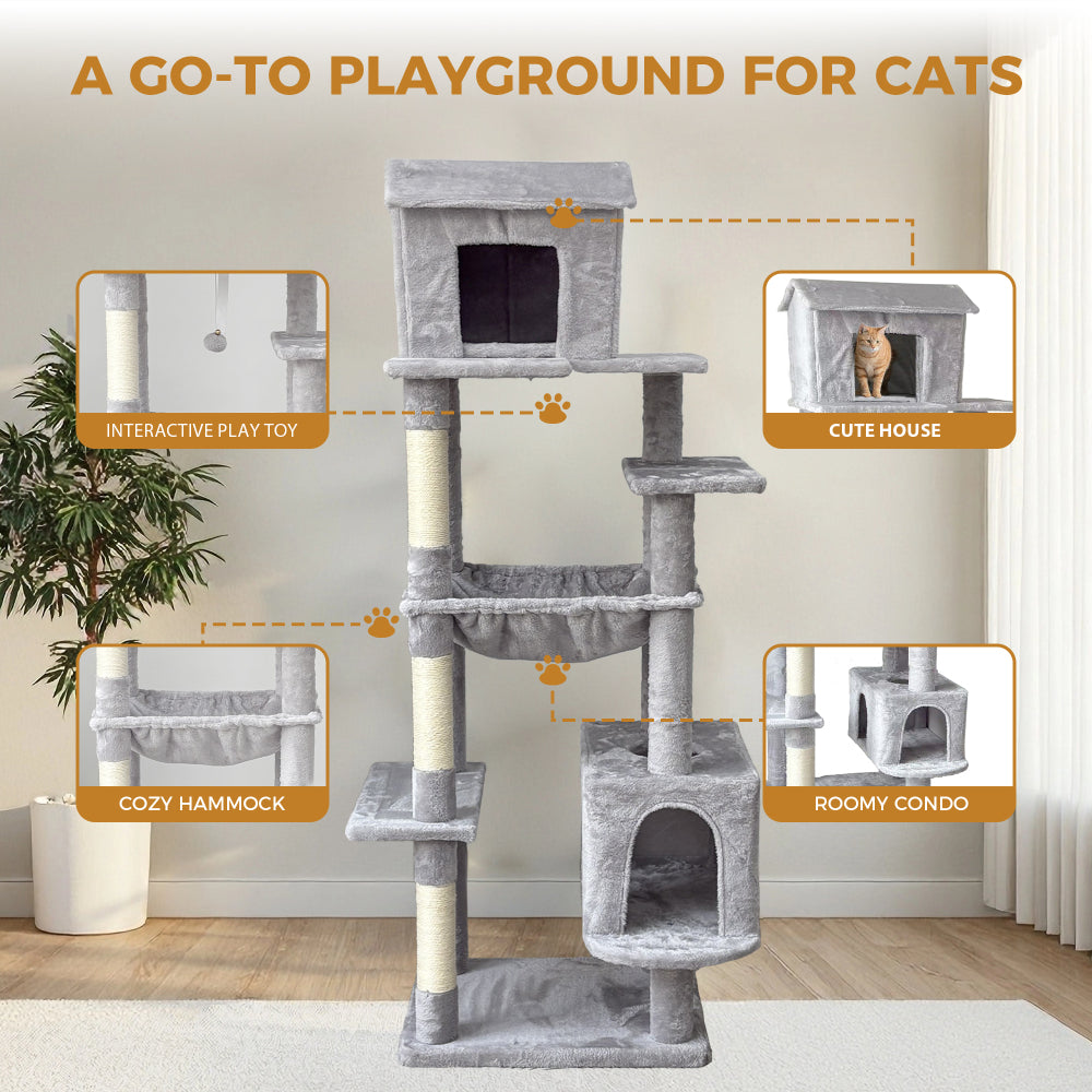 63 Inches Multi-Level Large Cat Tree  gray
