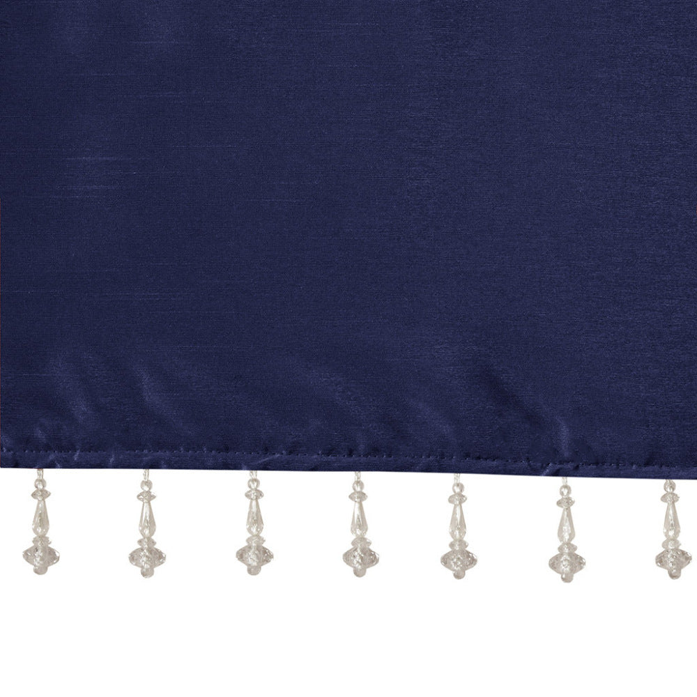 Lightweight Faux Silk Valance With Beads Navy 50x26"