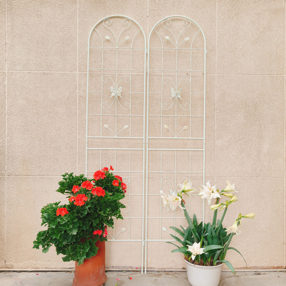 4 Pack Metal Garden Trellis 86.7" x 19.7" Rustproof Trellis for Climbing Plants Outdoor Flower Support Cream White