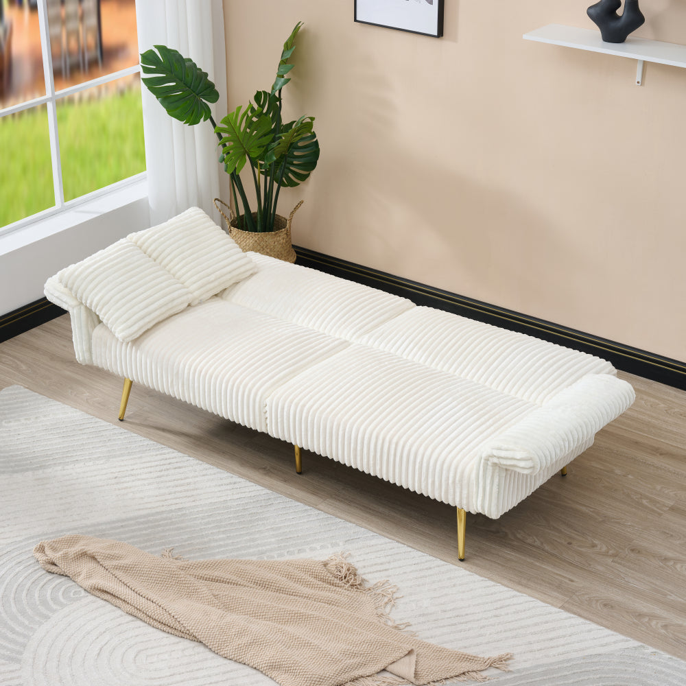 79 inch corduroy sofa bed, foldable double sofa bed with folding armrests, suitable for living rooms and small spaces