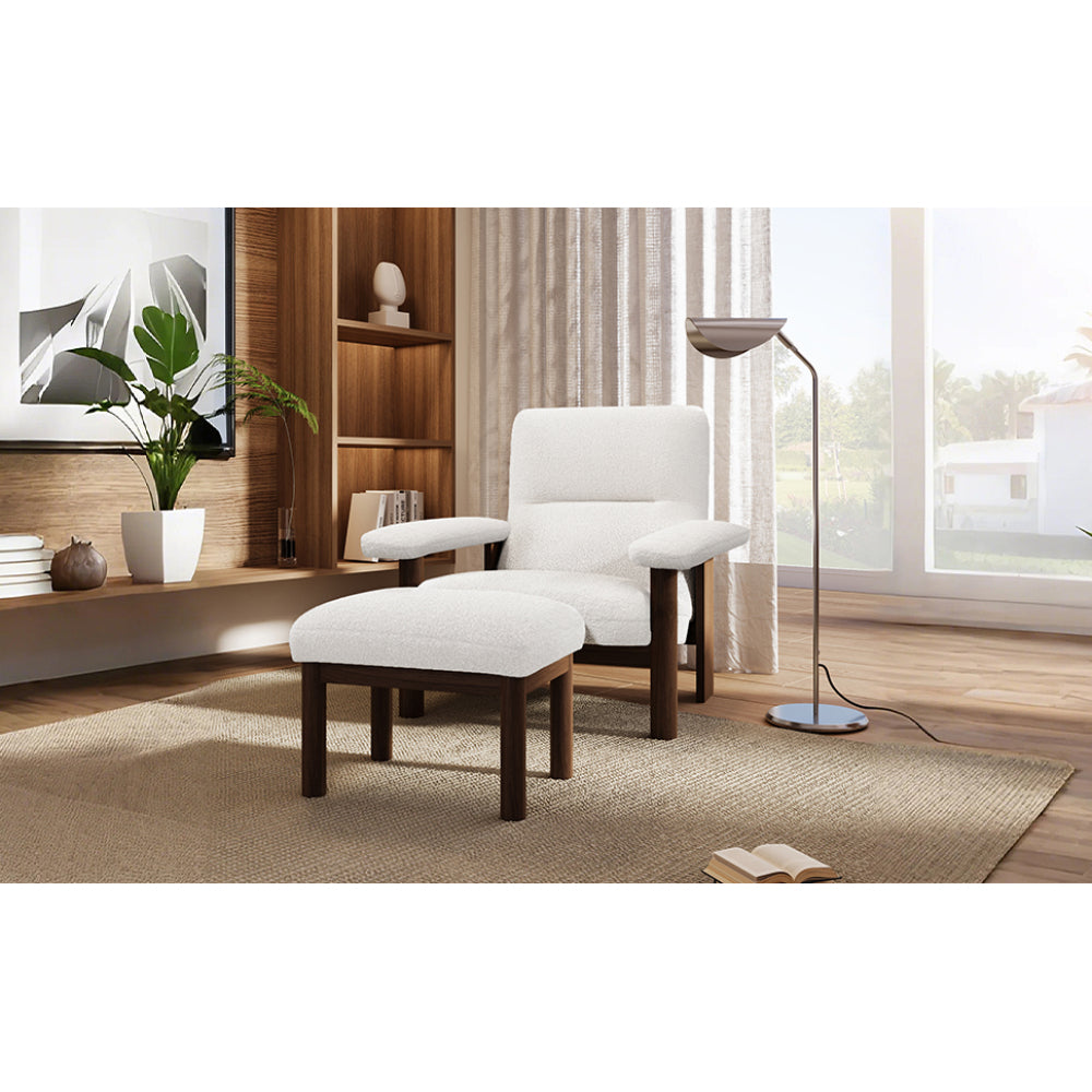 U-Can Modern Accent Chair with Ottoman, Mid Century Lounge Chair with footrest, Comfy Fabric Armchair Upholstered Set with Solid Wood Frame for Living Room