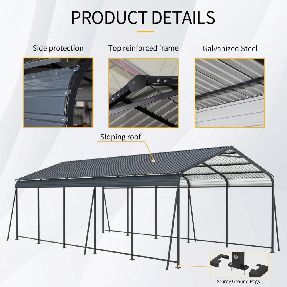 13×26.5 FT Carport, Heavy Duty Carport Canopy with Galvanized Steel Roof and Frame, Metal Carport Large Garage with 6 Fixed inclined square tube supports for Driveway Car, Truck