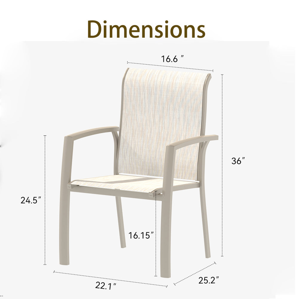 VRSHWO Garden Patio Chairs Set of 2, Weather Metal Outdoor Dining Chairs , Garden, Poolsides, Cream Color Frame