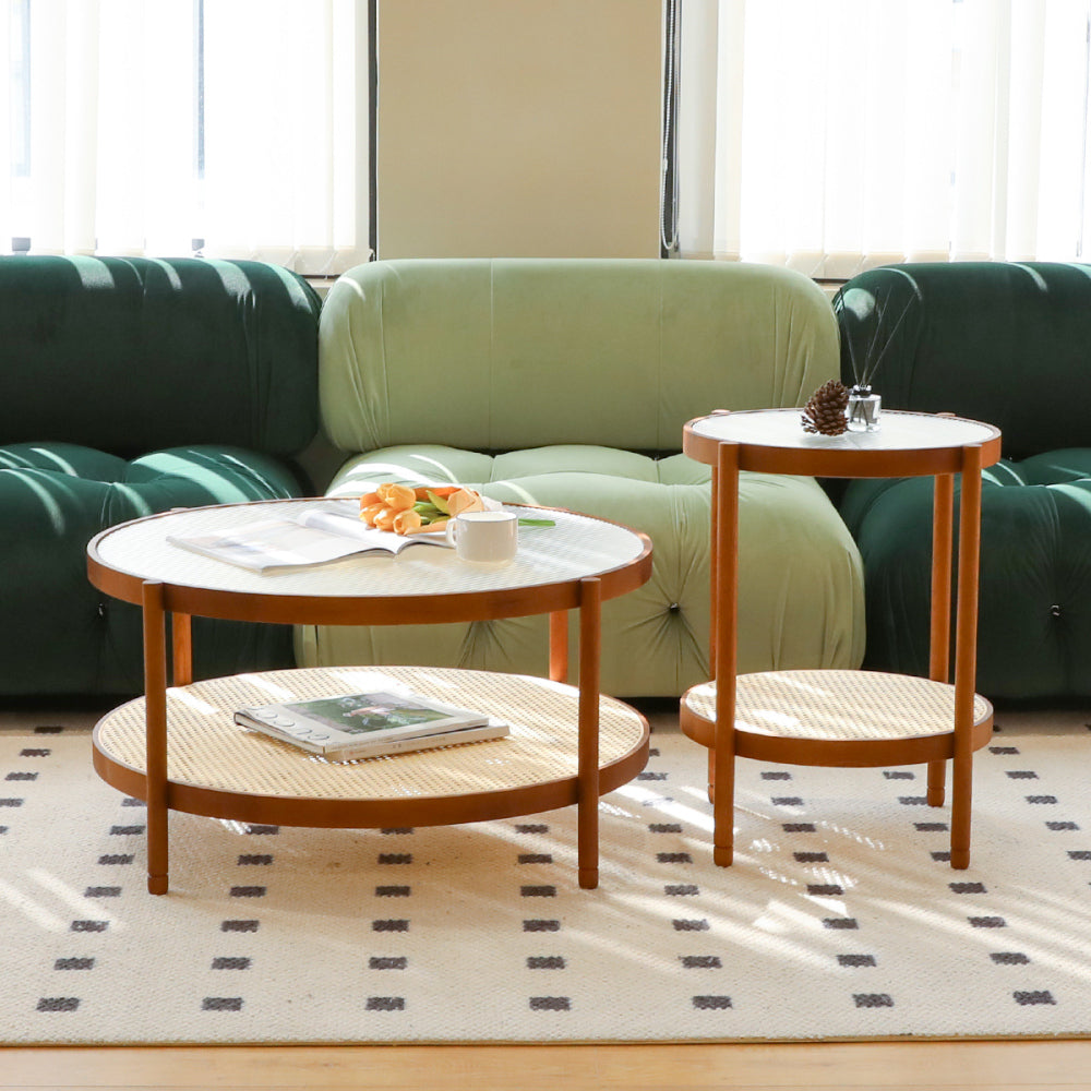 Modern Farmhouse Living Room Coffee Table Set, Stylish and Elegant Nesting Round Wooden Table,Side End table set for Living Room,Bedroom-1pc End Table