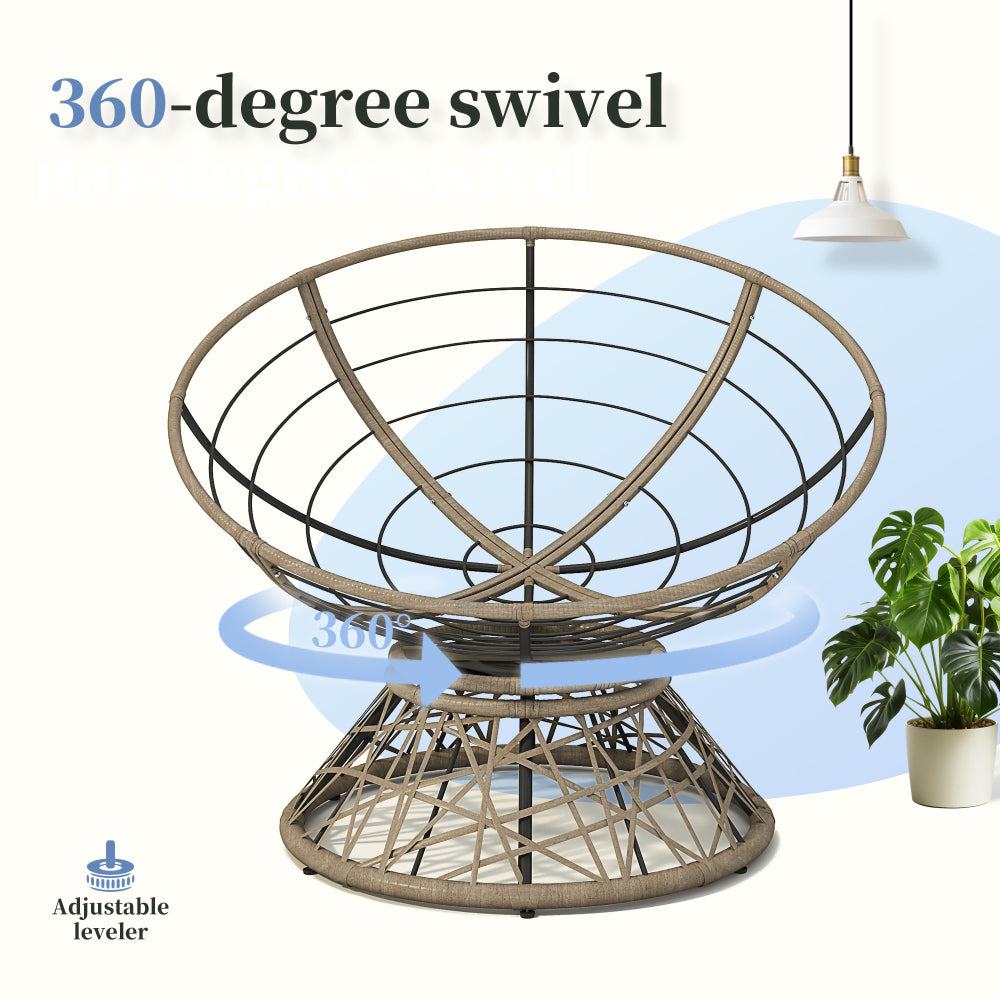40" Ergonomic Wicker Chair with Cloud Thick Density Fabric Cushion,3-proof Cover,High Capacity Iron Frame,Fluid 360 Degree Swivel for Reading,Living Room, Bedroom,Lounge,Brown Base,2 Colors