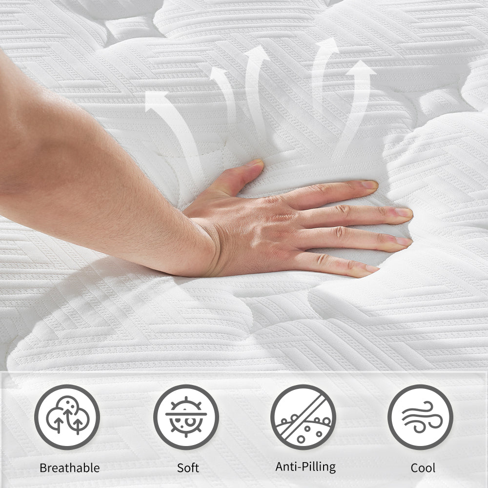 12 Inch KING Size Hybrid Mattress Individual Pocket Spring Oeko-Tex 100 Breathable Memory Foam Knitted Cover CertiPUR-US