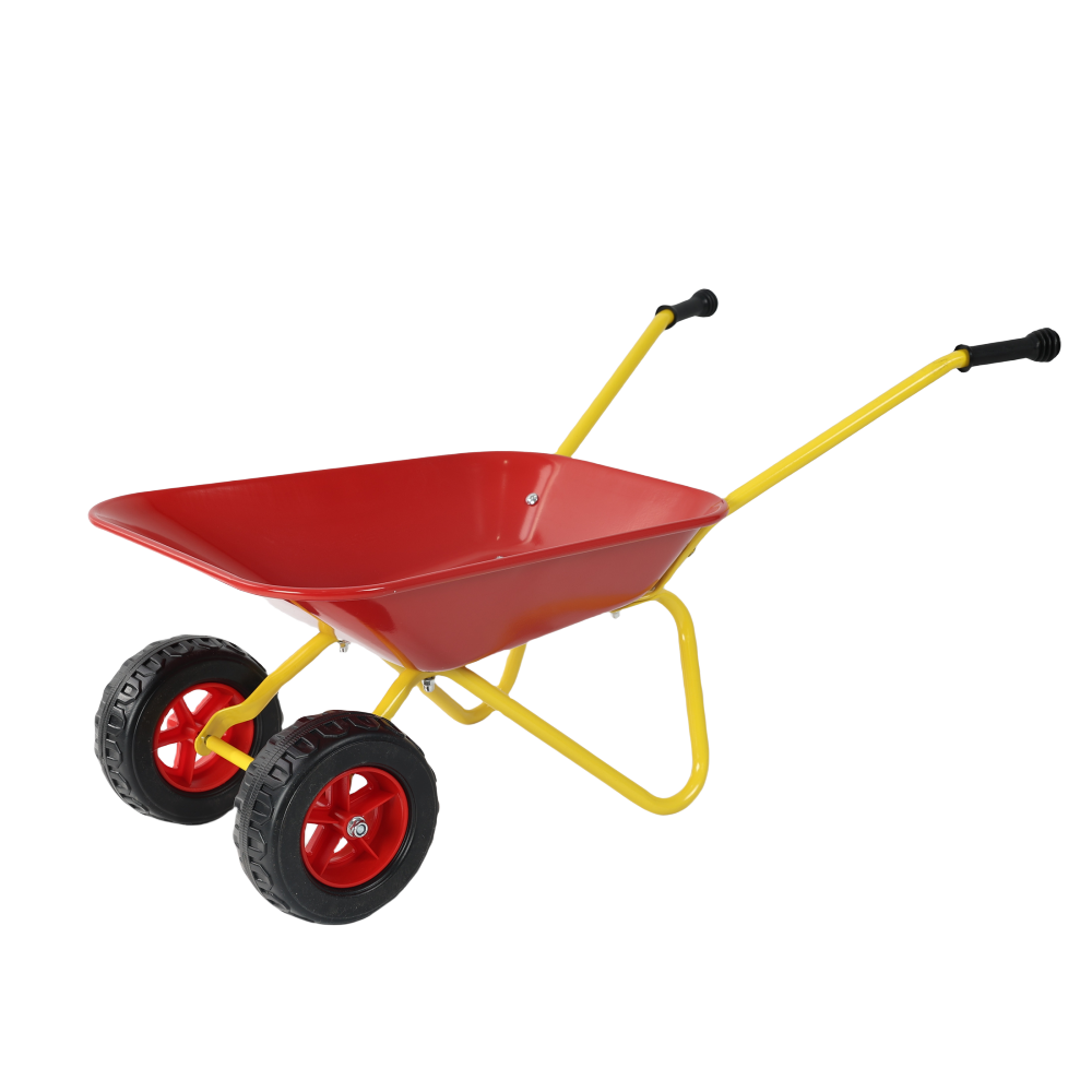 Children's metal trolley, children's trolley, children's heavy vehicle, metal structure two-wheeled trolley, steel pallet, can be used in gardens, loading leaves, soil, sand, etc. (red)