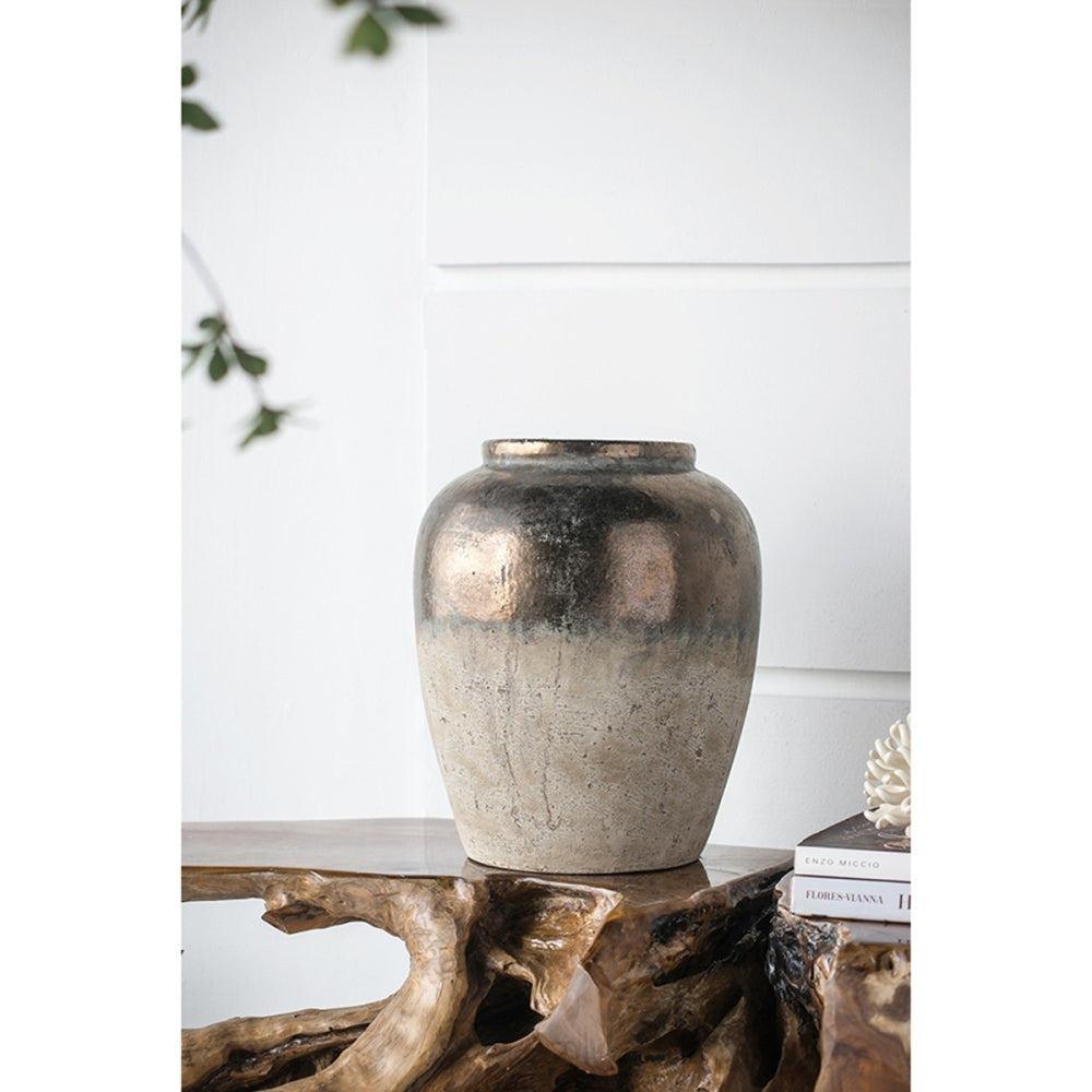 13x13x11" Round Sienna Brown Ceramic Accent Vase