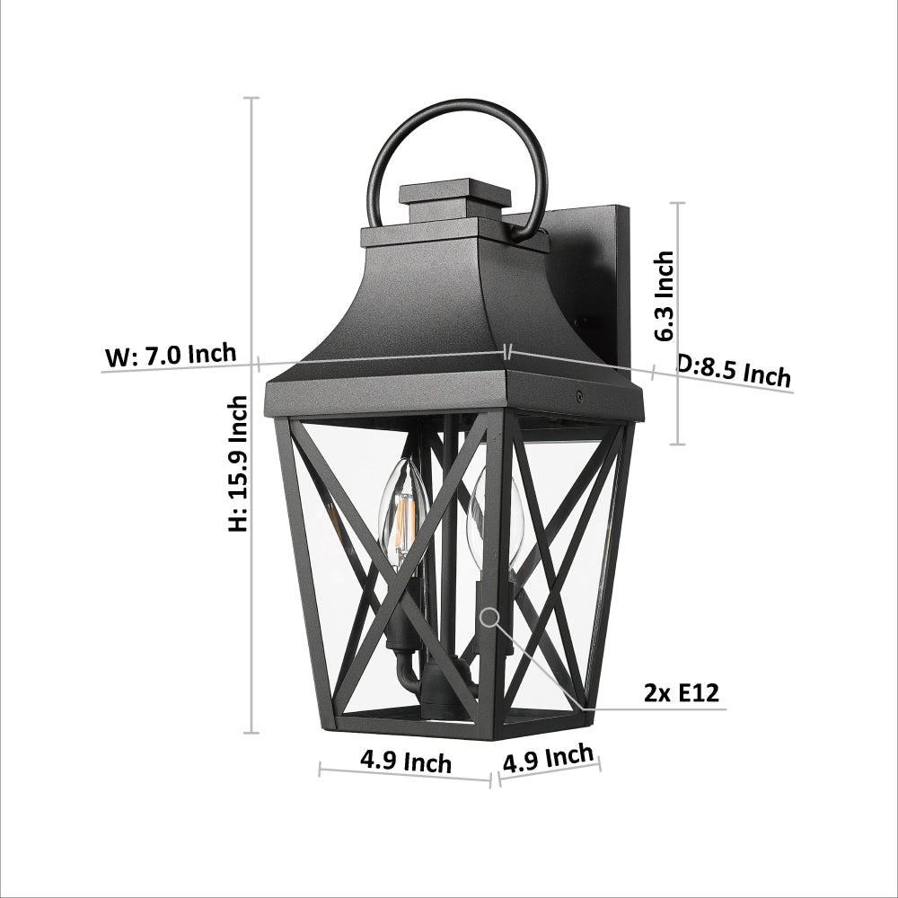Outdoor Wall Lights, Porch Lights, Waterproof Outdoor Wall Sconce, Exterior Light Fixture Matte Black with Clear Glass Shade for Garage Patio Front Door Balcony (2 pack)
