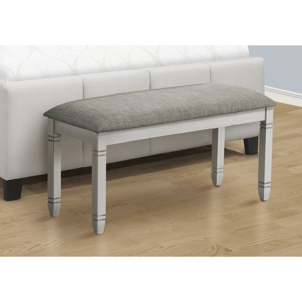 Bench, 41" Rectangular, Kitchen, Dining Room, Entryway, Bedroom, Upholstered, Wood, Grey Solid Wood, Grey Fabric, Transitional